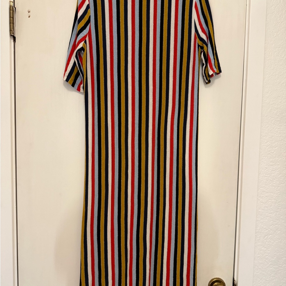 Zara middle Sleeve Striped Dress - Red, Yellow, Black, White
